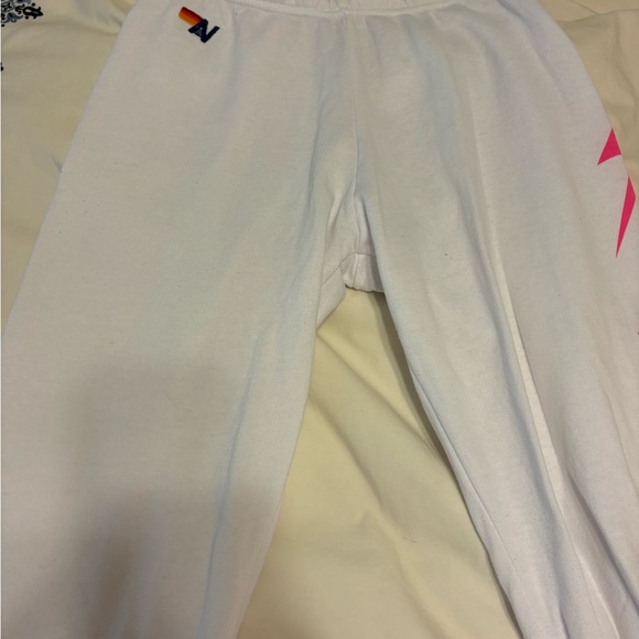 Aviator Nation White Sweatpants with Pink and Orange Details - Picture 1 of 6